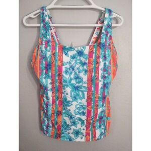 Lands End Chlorine Resistant Tankini Top Underwire Beach Vacation Size 8D